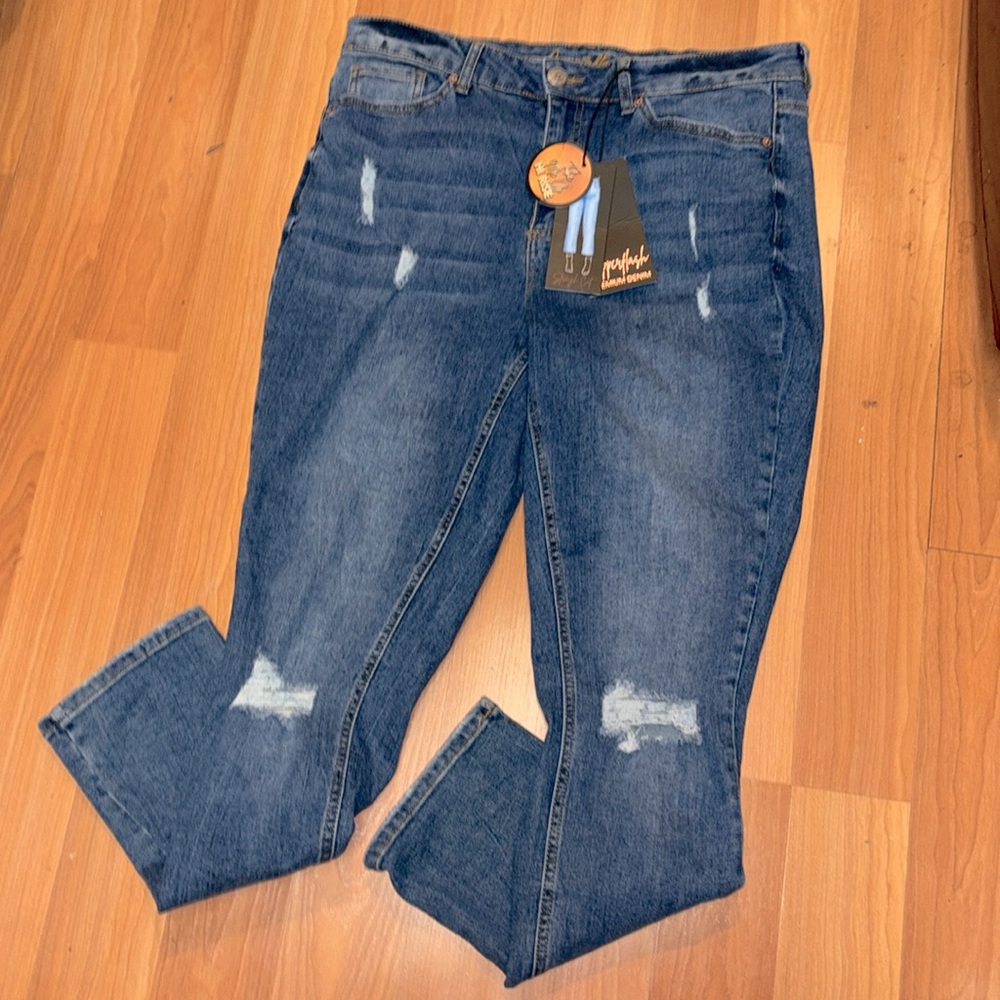 Copper Flash Premium Denim Jeans High Rise Distressed  Women’s Size 14 NWT